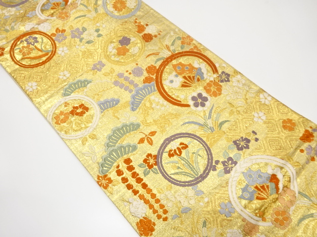JAPANESE KIMONO / VINTAGE FUKURO OBI / SILK / WOVEN BUTTERFLY & SAKURA